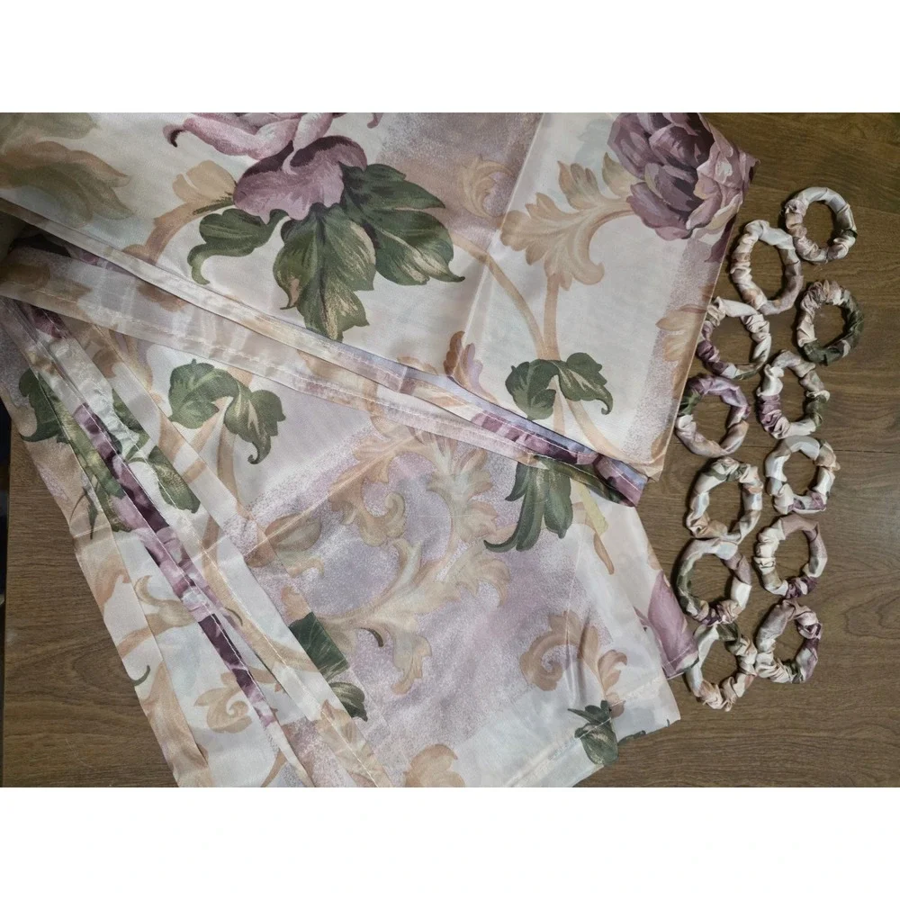 InteriorsDesign Fabric Shower Curtain 12 Fabric Rings Somerset Wine Floral 70x72
